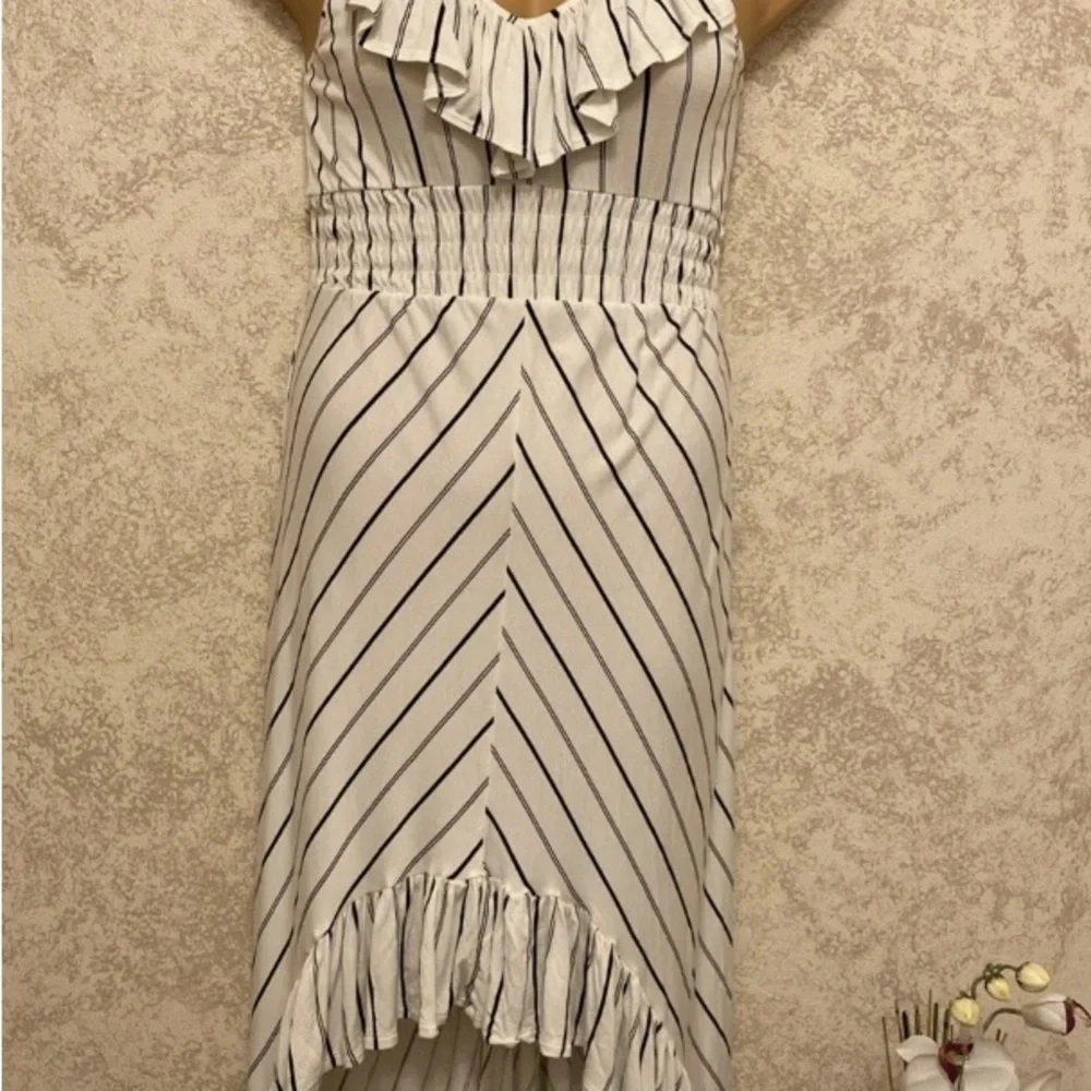 Express Striped High Low Striped Dress with Ruffles